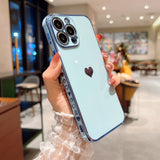 Heart Pattern Luxury Plating iPhone Case - HoHo Cases For iPhone 13 Mini / Light Blue