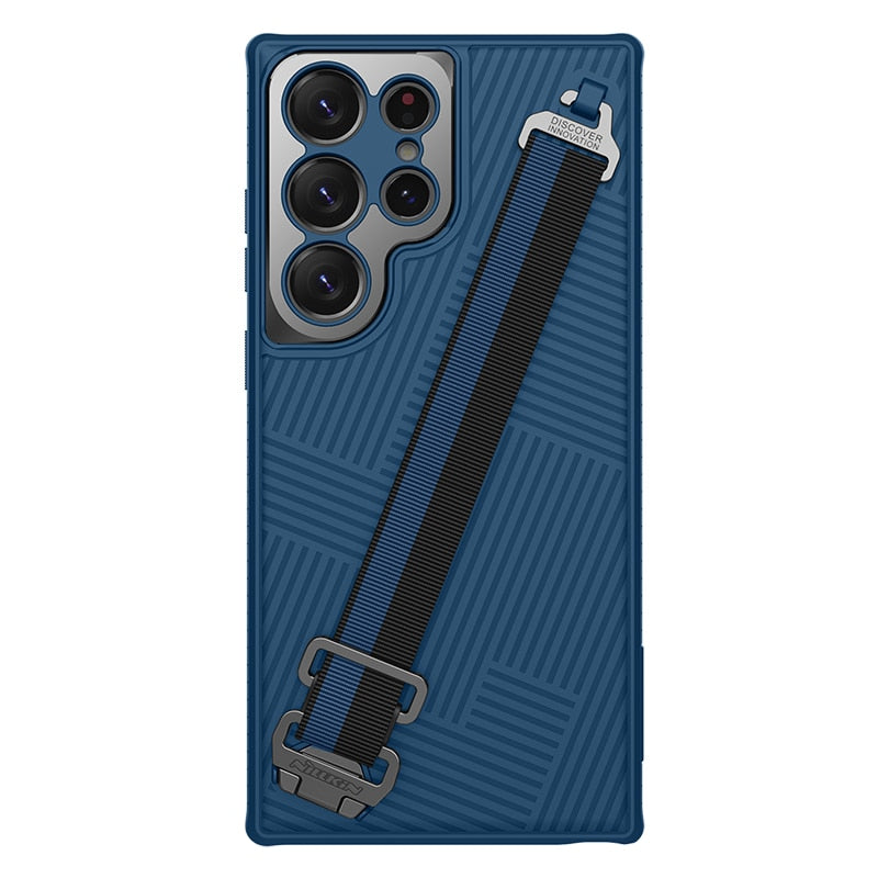 Metal-Lens Frame Luxury Strap Samsung Galaxy 23 Case - HoHo Cases For Samsung Galaxy S23 Ultra / Blue