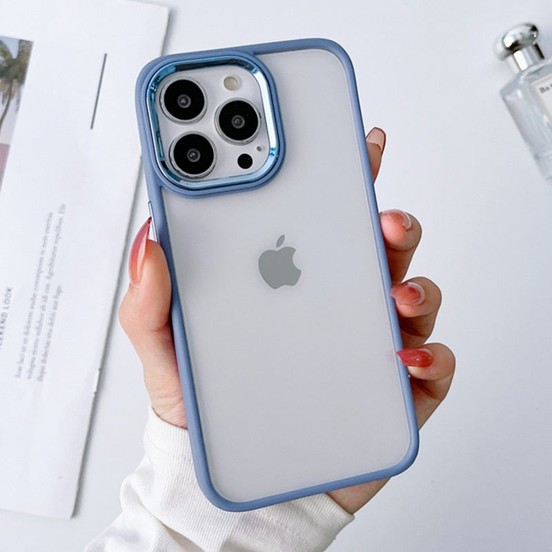 Clear Metal Camera Ring iPhone Case - HoHo Cases For iPhone 11 / Gray Blue