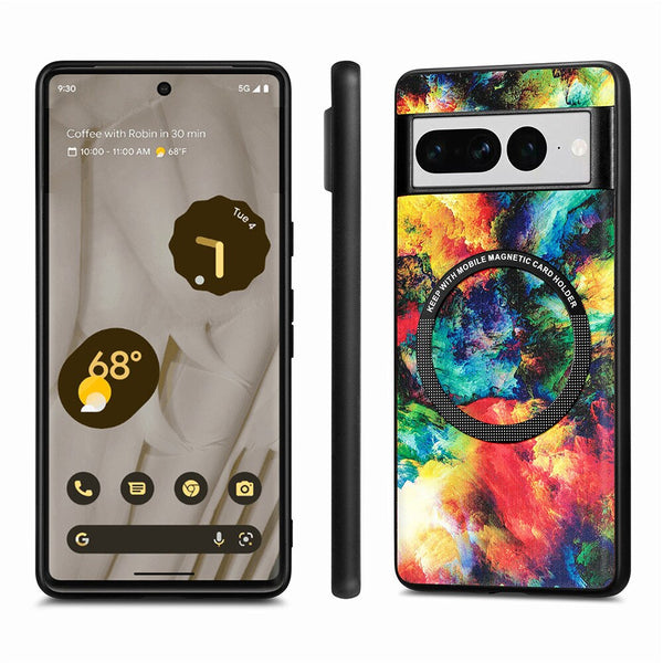 Colorful Leather Google Pixel Case with Magnetic Holder - HoHo Cases For Google Pixel 7 Pro / Colorful Clouds