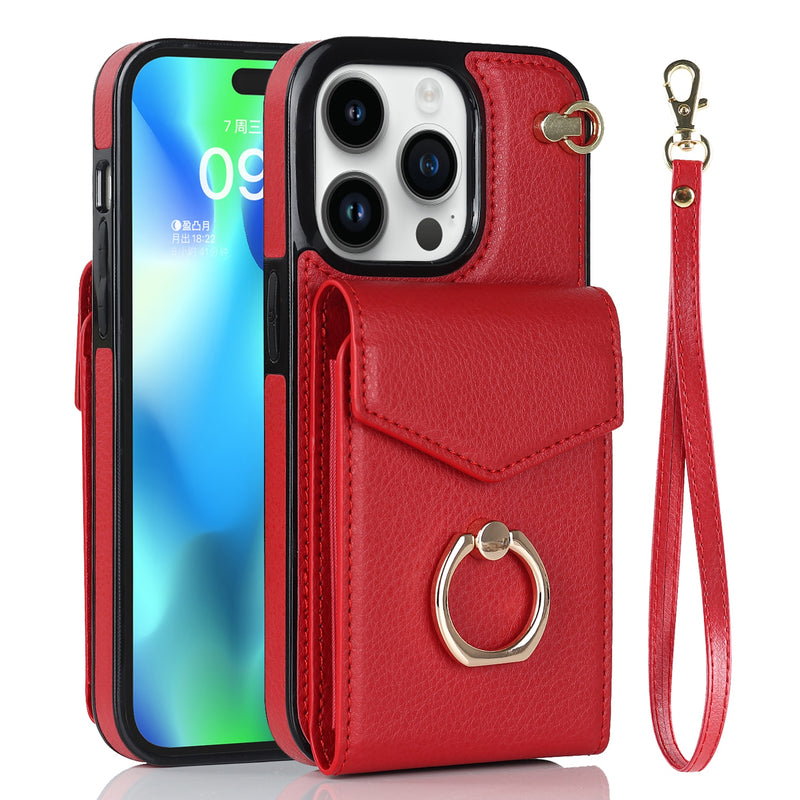 Leather Wallet iPhone Case with Ring Holder - HoHo Cases