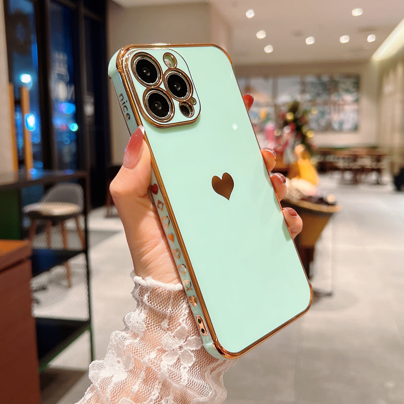 Heart Pattern Luxury Plating iPhone Case - HoHo Cases For iPhone 13 Mini / Green