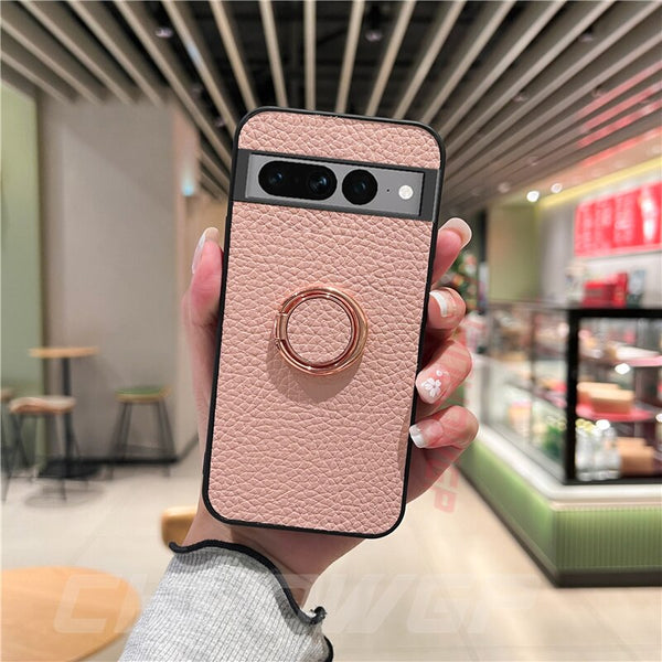 Stylish Leather Google Pixel Case with Magnetic Ring - HoHo Cases For Google Pixel 7 / Pink