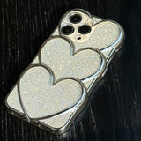 3D Glitter Heart Transparent iPhone Case - HoHo Cases