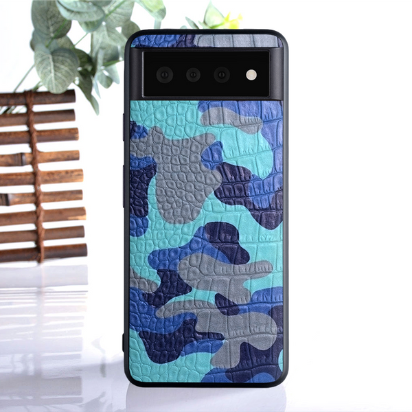 Camouflage Leather Soft TPU Google Pixel Case - HoHo Cases Google Pixel 6 / Lake Blue