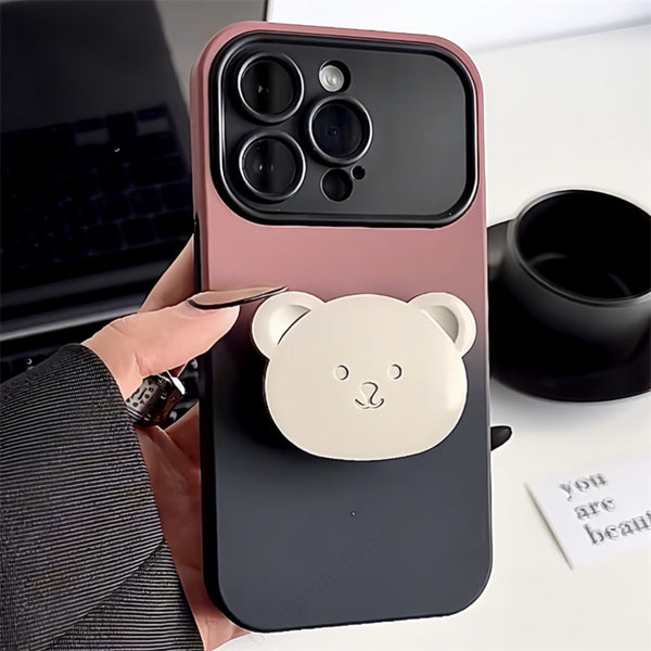 Cute 3D Bear Holder Gradient iPhone Case