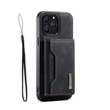 Stylist Leather Magnetic iPhone Case with Wallet Holder - HoHo Cases For iPhone 13 Pro Max / Black / Case & Strap