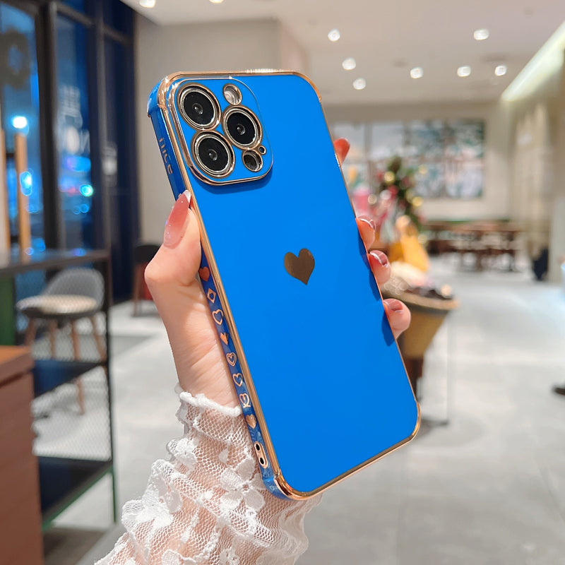 Heart Pattern Luxury Plating iPhone Case - HoHo Cases For iPhone 13 Mini / Dark Blue