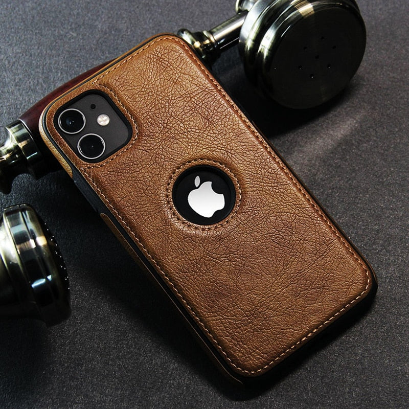 Shockproof Leather iPhone Logo Hole Case - HoHo Cases