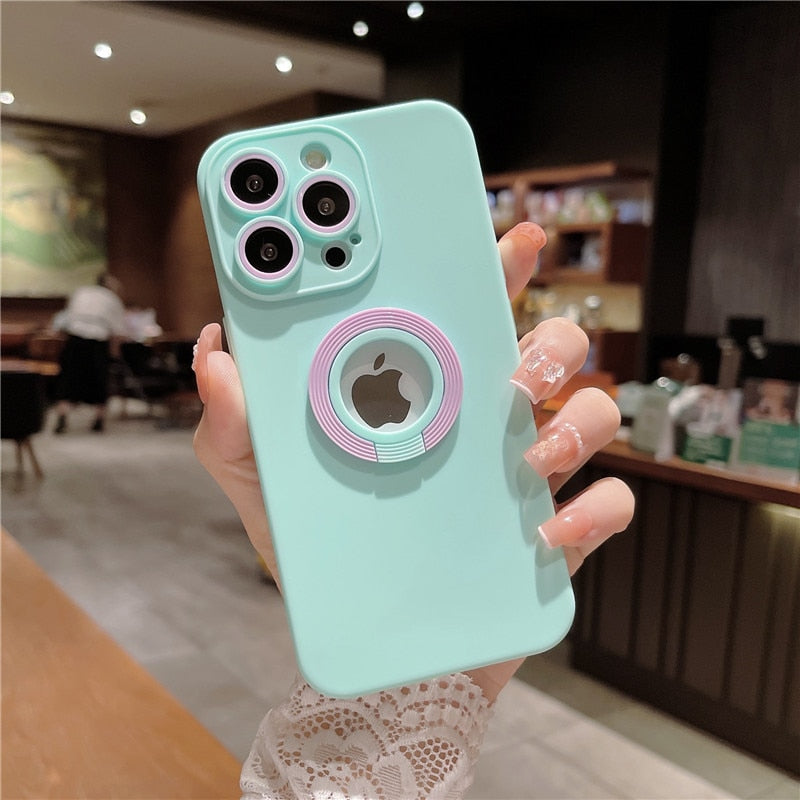 Matte Logo Hole iPhone Case with Ring Holder - HoHo Cases For iPhone 14 Pro Max / G