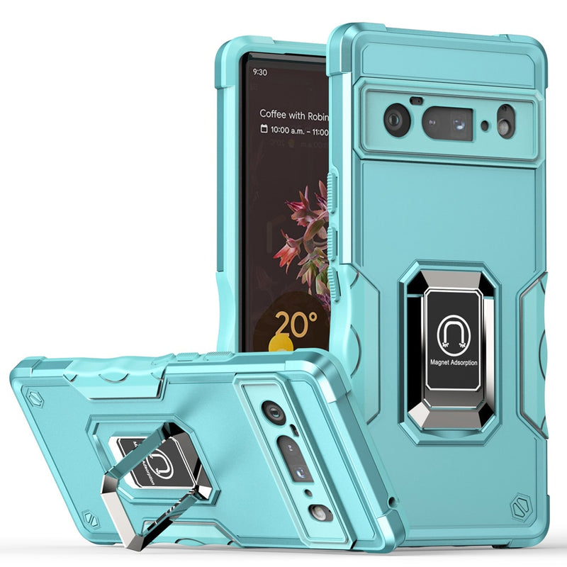 Shockproof Armor Google Pixel Case with Metal Ring Stand - HoHo Cases For Google Pixel 6 / Mint