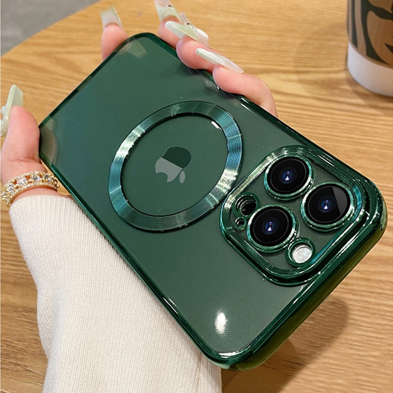 Transparent MagSafe Plating iPhone Case - HoHo Cases For iPhone 11 / Classic Green