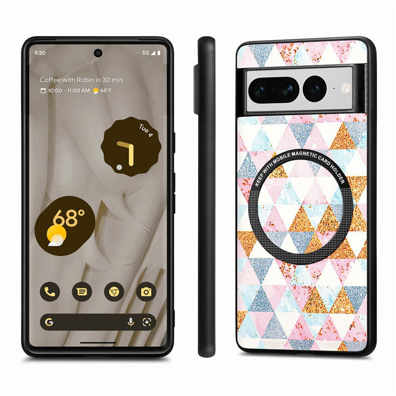 Colorful Leather Google Pixel Case with Magnetic Holder - HoHo Cases For Google Pixel 7 Pro / Nordic Rhombus