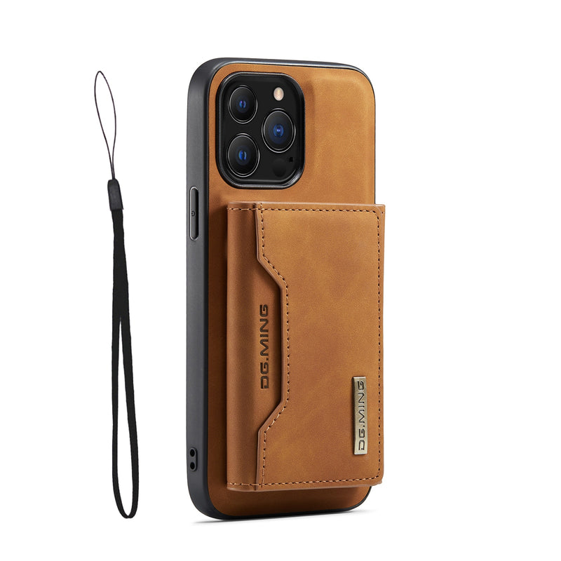 Stylist Leather Magnetic iPhone Case with Wallet Holder - HoHo Cases For iPhone 13 Pro Max / Brown / Case & Strap