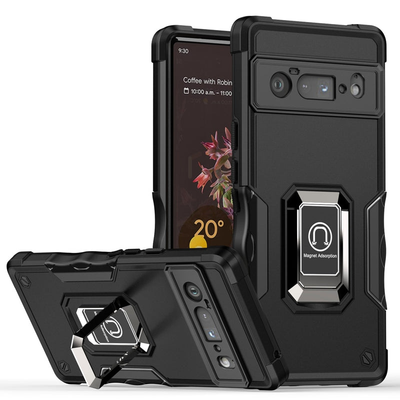 Shockproof Armor Google Pixel Case with Metal Ring Stand - HoHo Cases For Google Pixel 6 / Black