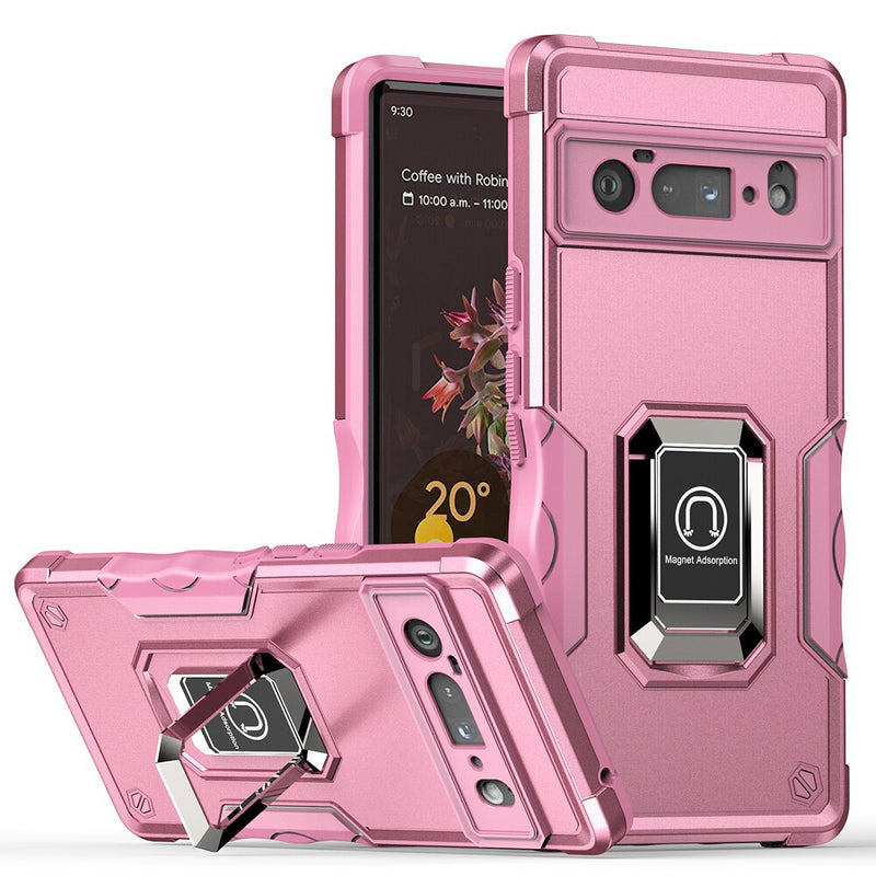 Shockproof Armor Google Pixel Case with Metal Ring Stand - HoHo Cases For Google Pixel 6 / Pink Red