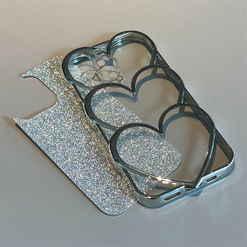 3D Glitter Heart Transparent iPhone Case - HoHo Cases
