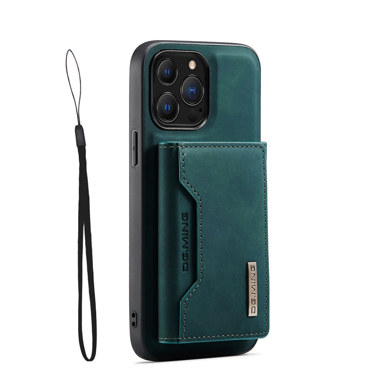 Stylist Leather Magnetic iPhone Case with Wallet Holder - HoHo Cases For iPhone 13 Pro Max / Green / Case & Strap