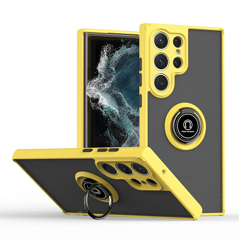 Magnetic Ring Matte Samsung Galaxy Case - HoHo Cases Samsung Galaxy Note 10 Plus / Yellow