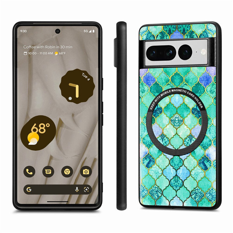 Colorful Leather Google Pixel Case with Magnetic Holder - HoHo Cases For Google Pixel 7 Pro / Emerald