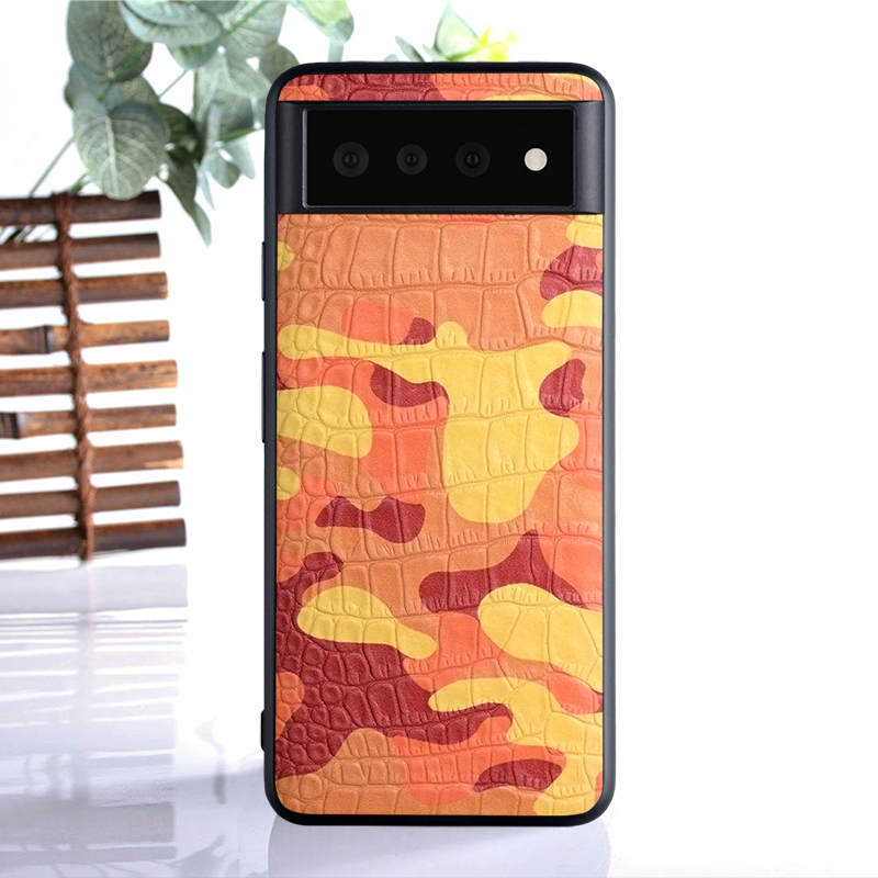 Camouflage Leather Soft TPU Google Pixel Case - HoHo Cases Google Pixel 6 / Orange